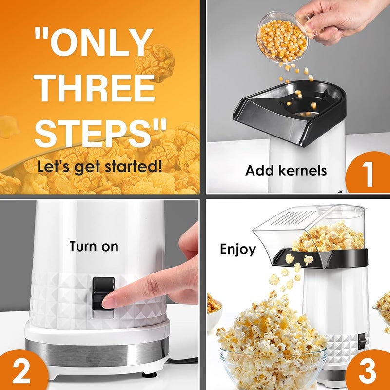 Vminno Hot Air Popcorn Machine 1200W, 4.5-Quart Popcorn Maker, No-Oil Air Popper, 2-Min Family Movie-Night Popcorn Popper, Easy Clean, Fat-Free Snack - Image 4